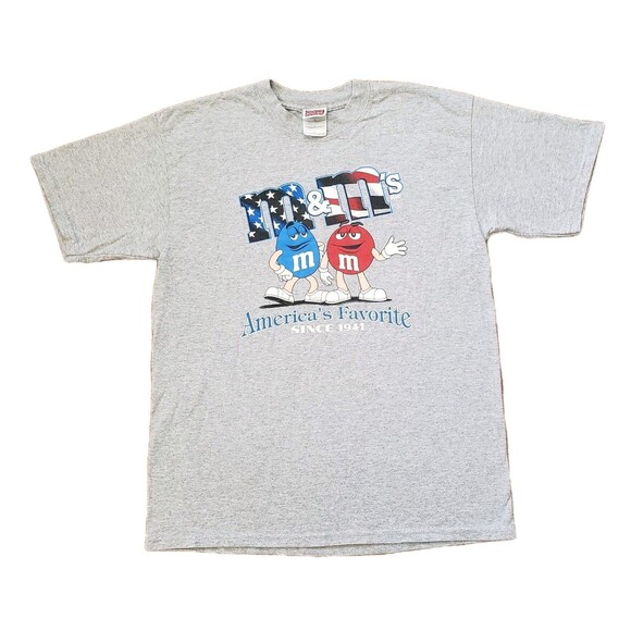 Vintage 90s M&M's America's Favorite Size Large Mens Grey T-Shirt Planet Mars - Picture 1 of 5